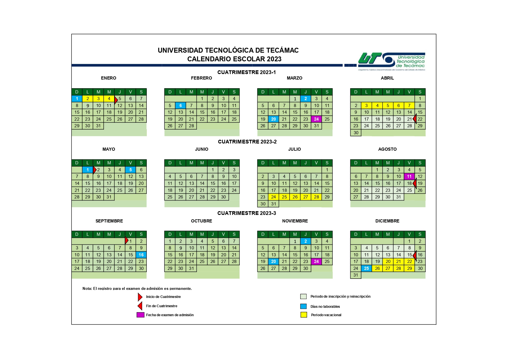 Calendario Escolar Universidad Tecnológica De Tecámac 2324